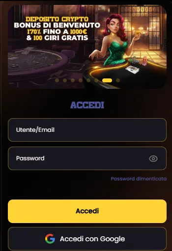 Schermata di login Donbet da telefono con campi Utente/Email e Password